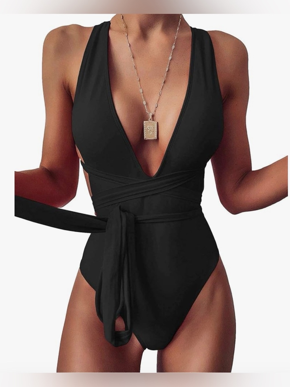 Lilosy Plunging V-Neck Black One-Piece Swimsuit 4 in 1,   size XL NWT